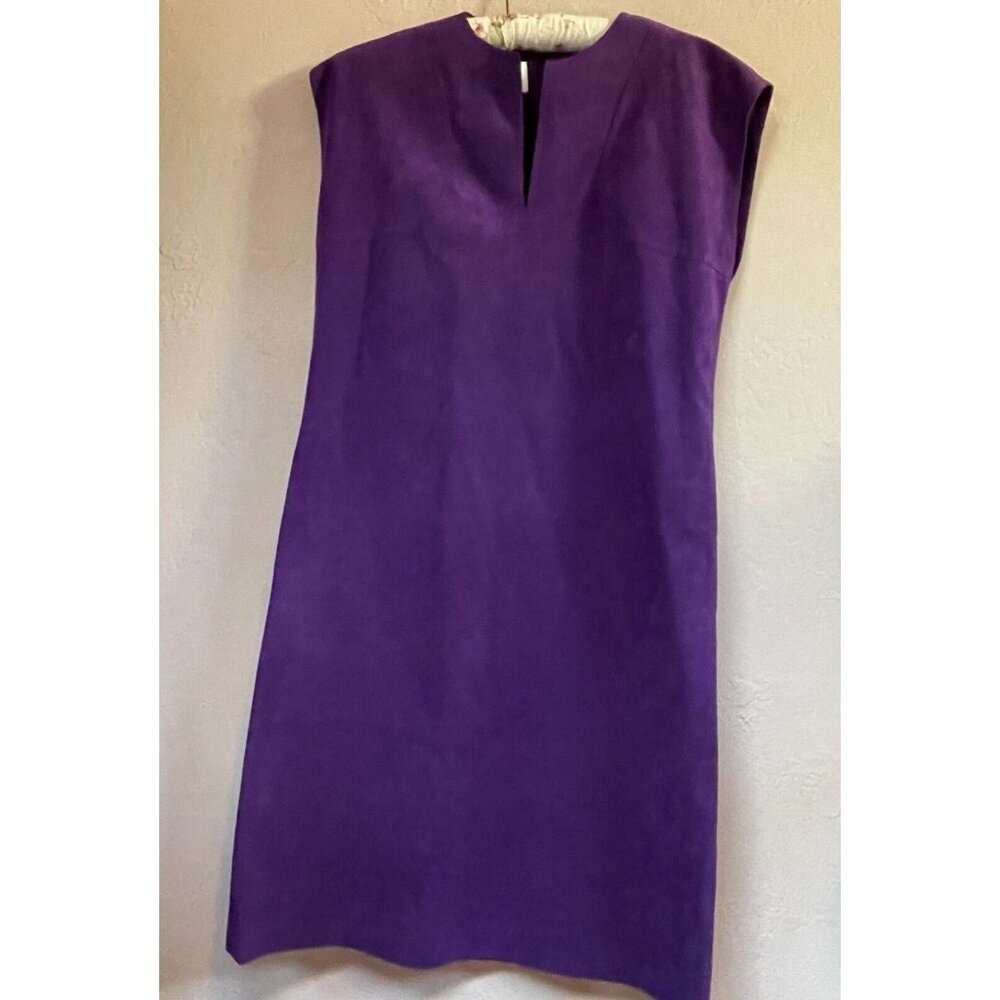 1970's ILGWU Abe Schrader Purple Ultra Suede Belted Shift Dress Sz 12  Slit Neck